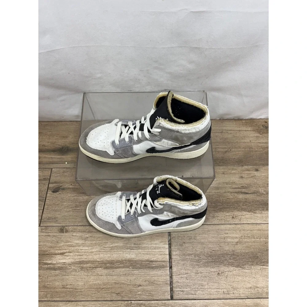 Air Jordan 1 Mid SE Craft Inside Out Youth Sneakers Size 7Y Gray Black White